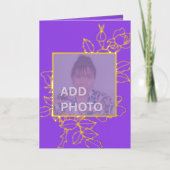 Paarse Bloemen Ontwerp Foto Gouden Folie Kaart (Voorkant)