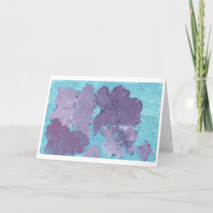 Paarse bloemen op blauwe achtergrond notitiekaart