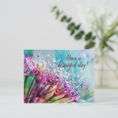 Paarse Bloemen op Blauwe Persoonlijke Postkaart (Staand voorkant)