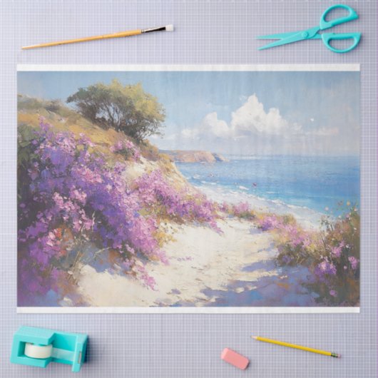 Paarse bloemen op het strand Decoupage Tissuepapier (Craft)