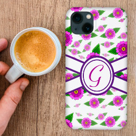 Paarse bloemen op maat monogram Case-Mate iPhone case