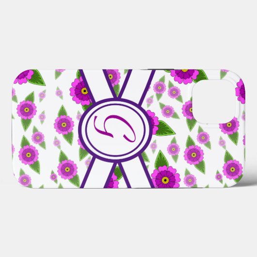 Paarse bloemen op maat monogram Case-Mate iPhone case (Achterkant (horizontaal))