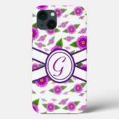Paarse bloemen op maat monogram Case-Mate iPhone case (Achterkant)