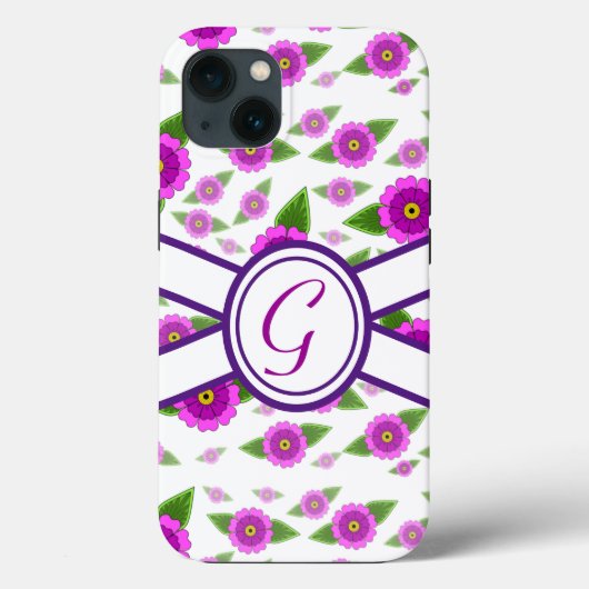 Paarse bloemen op maat monogram Case-Mate iPhone case (Achterkant)