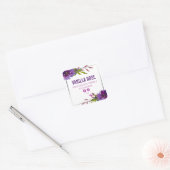 Paarse bloemen op witte productetiketten vierkante sticker (Envelop)