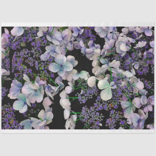 Paarse bloemen op zwart achtergrondweefsel tissuepapier (Voorkant)