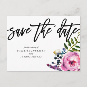paarse bloemen opslaan de datum Briefkaart