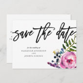  paarse bloemen opslaan de datum Briefkaart (Voorkant / Achterkant)