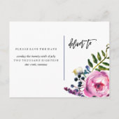  paarse bloemen opslaan de datum Briefkaart (Achterkant)