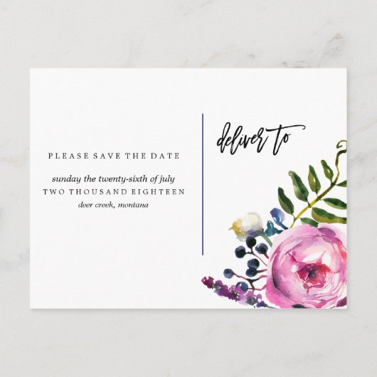 paarse bloemen opslaan de datum Briefkaart (Achterkant)