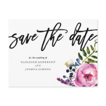  paarse bloemen opslaan de datum Briefkaart