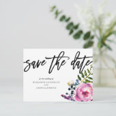  paarse bloemen opslaan de datum Briefkaart (Staand voorkant)