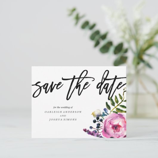 paarse bloemen opslaan de datum Briefkaart (Staand voorkant)