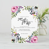 paarse bloemen opslaan van de datum save the date (Staand voorkant)