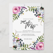 paarse bloemen opslaan van de datum save the date (Voorkant)