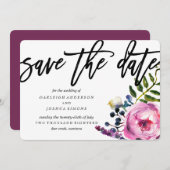  paarse bloemen opslaan van het datumscript save the date (Voorkant / Achterkant)