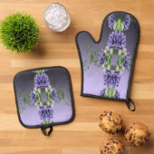 Paarse Bloemen Oven Mitt & Pot Houder Set (Top down)