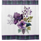 Paarse Bloemen Paarse & Groen Plaid Douchegordijn (Voorkant)