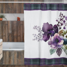 Paarse Bloemen Paarse & Groen Plaid Douchegordijn