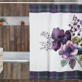 Paarse Bloemen Paarse & Groen Plaid Douchegordijn