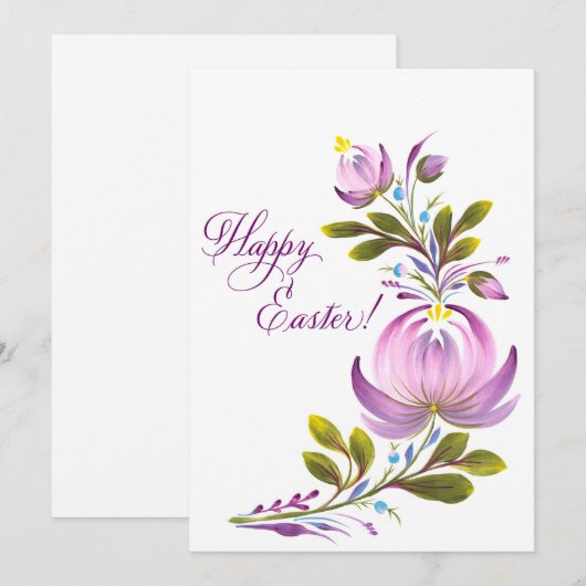 Paarse Bloemen Paaszegeningen Feestdagenkaart (Voorkant / Achterkant)