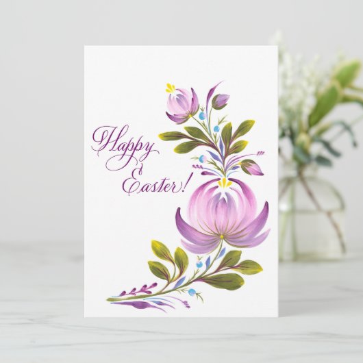 Paarse Bloemen Paaszegeningen Feestdagenkaart (Staand voorkant)