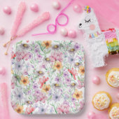 Paarse bloemen  papieren bordje (Feest)