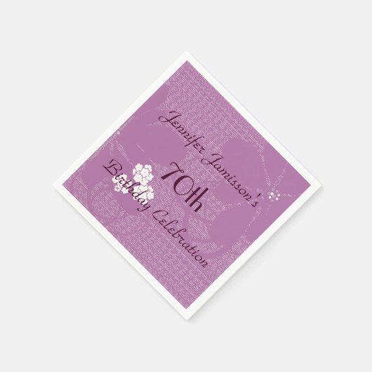 Paarse Bloemen Papieren servetten, 70ste Verjaarda Servet (Hoek)