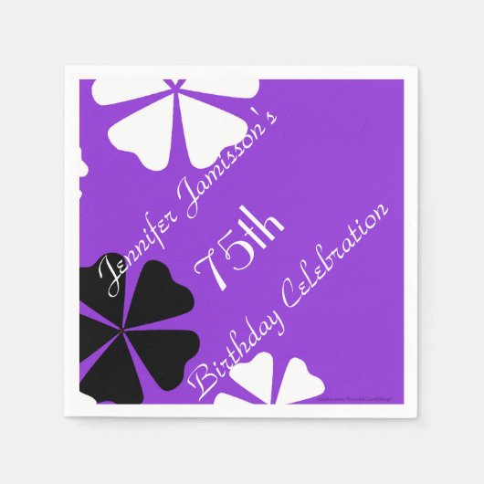 Paarse Bloemen Papieren servetten, 75e Verjaardag Servet (Voorkant)