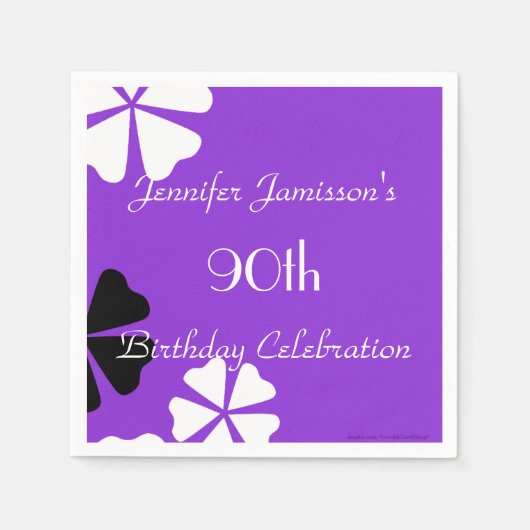 Paarse Bloemen Papieren servetten, 90ste Verjaarda Servetten (Voorkant)