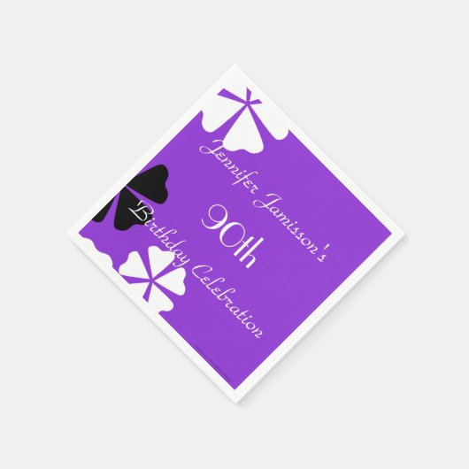 Paarse Bloemen Papieren servetten, 90ste Verjaarda Servetten (Hoek)