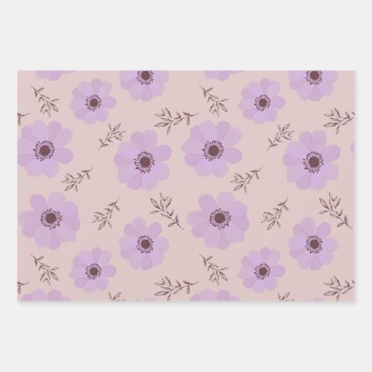 Paarse bloemen patronen inpakpapier vel (Voorkant)