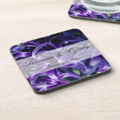 Paarse Bloemen Persoonlijke Trouwdag Drankjes Onderzetter (Linkerzijde)