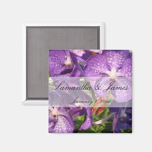 Paarse Bloemen Persoonlijke Trouwdag Magneet (Voorkant / Achterkant)