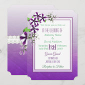 Paarse Bloemen Petunia's Kant Bruiloft Uitnodiging (Voorkant / Achterkant)