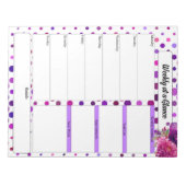 Paarse Bloemen Polka Dots_ Week in een oogopslag Notitieblok (Voorkant)