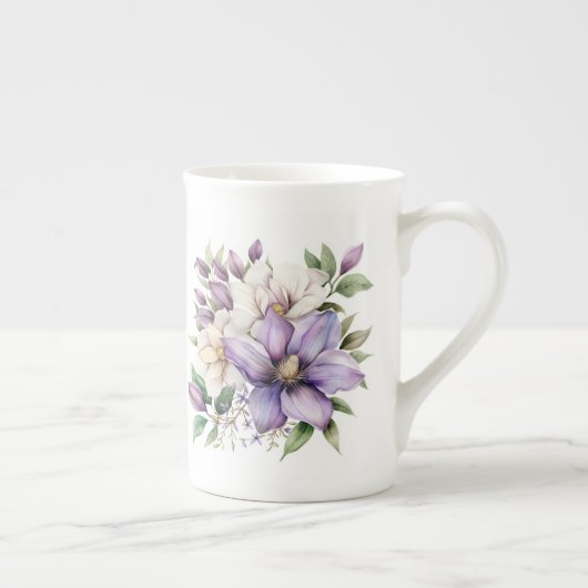 Paarse Bloemen  Porselein Kop (Rechts)