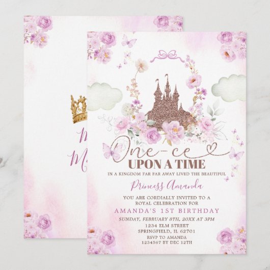 Paarse Bloemen Prinses Koninklijk Kasteel 1e Verja Kaart (Voorkant / Achterkant)