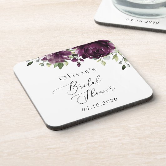 Paarse Bloemen, Pruim Bloemen, Boho, Bruidsmeisje  Bier Onderzetter (Linkerzijde)