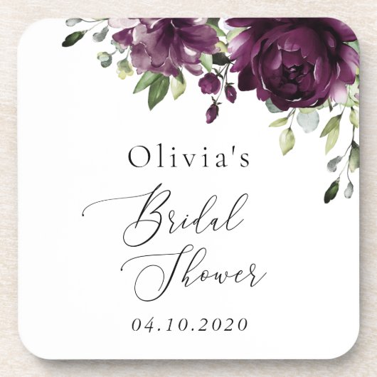 Paarse Bloemen, Pruim Bloemen, Boho, Bruidsmeisje Bier Onderzetter (Voorkant)