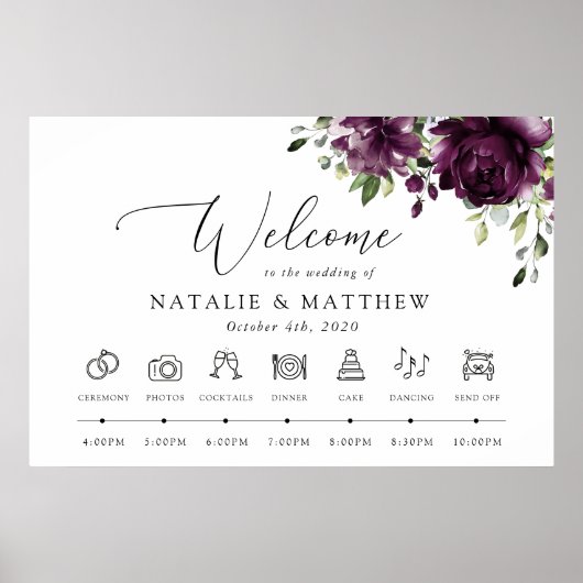 Paarse bloemen, pruimenbloemen, huwelijkstijdlijn poster (Voorkant)