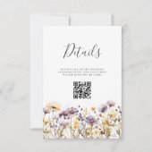 Paarse Bloemen QR Code Bruiloft Detail Kaart (Voorkant)