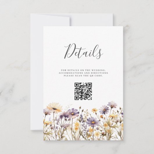 Paarse Bloemen QR Code Bruiloft Detail Kaart (Voorkant)