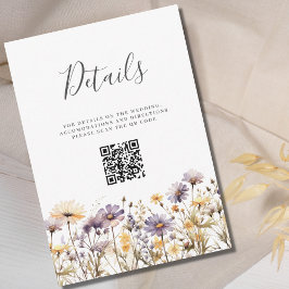 Paarse Bloemen QR Code Bruiloft Detail Kaart