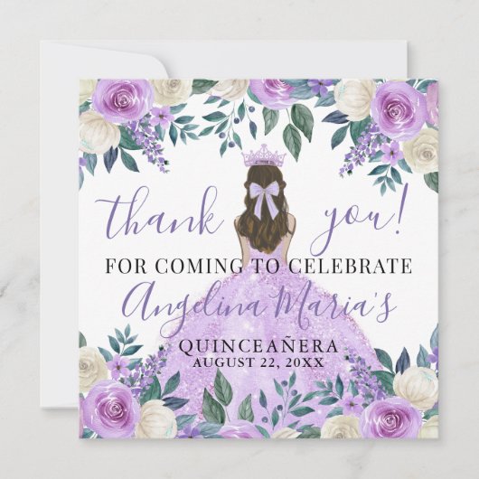 Paarse bloemen Quinceanera dank je kaart (Voorkant)