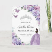 Paarse Bloemen Quinceañera Evenementenorde Padrino Programma (Voorkant)
