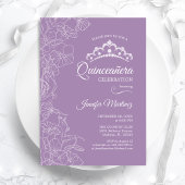 Paarse Bloemen Quinceanera Party Kaart