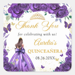 Paarse Bloemen Quinceañera Princess Sticker