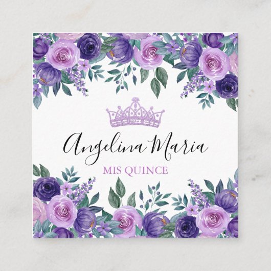 Paarse Bloemen Quinceanera QR Code RSVP Informatiekaartje (Achterkant)