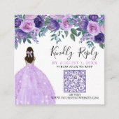 Paarse Bloemen Quinceanera QR Code RSVP Informatiekaartje (Voorkant)